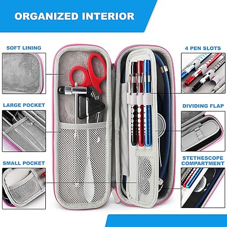 Primacare KB-9397-PK Stethoscope Case, Supplies Included, Pink with Multiple Compartments, Portable and Lightweight First Aid Kit Bag with Vital Medical Supplies, Nursing Accessories for Nurses