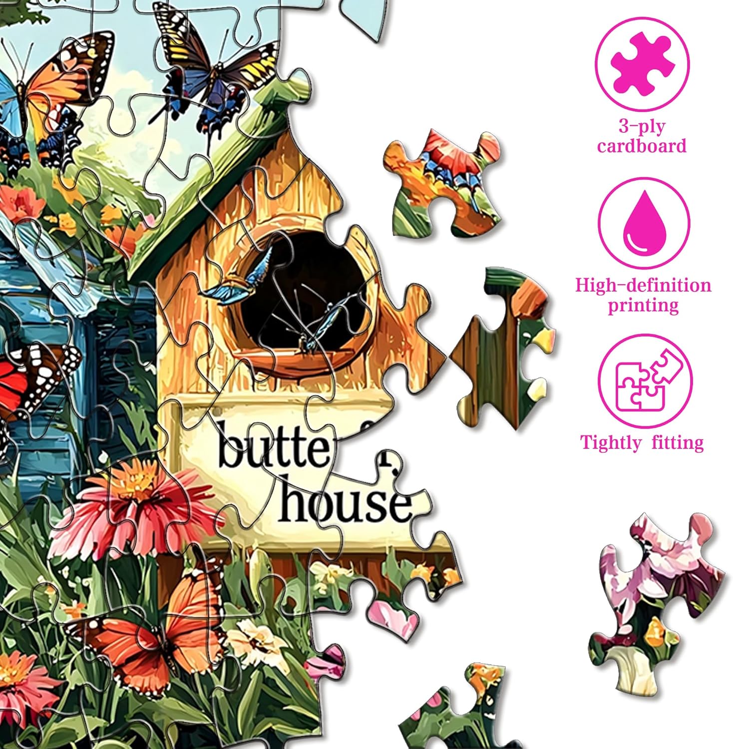 1000 Piece Jigsaw Puzzles for Adults, 《Butterfly Haven》Irregular Shaped Pieces for Challenging Fun, No Dust Classic Landscape Puzzle, Gifts for Family Game Night 31.5 x 16 inch