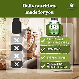 American Standard Supplements Zinc 100mg, Vitamin C 1000mg, and Vitamin D3 5000 IU (125mcg) Per Serving - Gluten Free, Non-GMO, 60 Capsules, 30 Servings