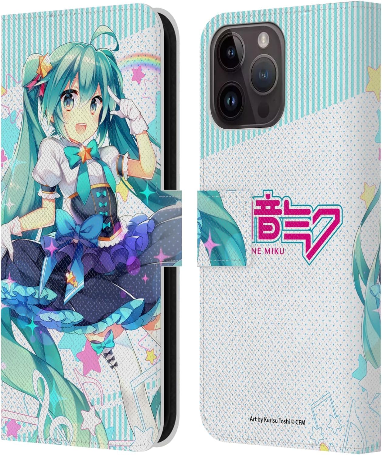 Head Case Designs Officially Licensed Hatsune Miku Stars and Rainbow Graphics Leather Wallet Case Compatible with Apple iPhone 15 Pro Max