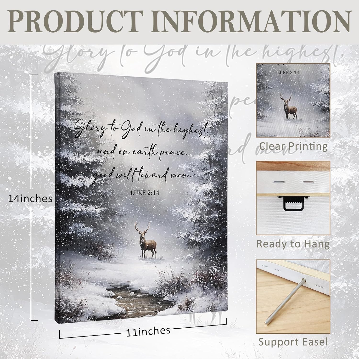 PHAMTE Winter Christian Deer Forest Wall Art Decor Canvas 11x14, Religious Bible Verse Pictures Decorations, Rustic Farmhouse Landscape Framed Prints Artwork for Home Living Room Bedroom Decor
