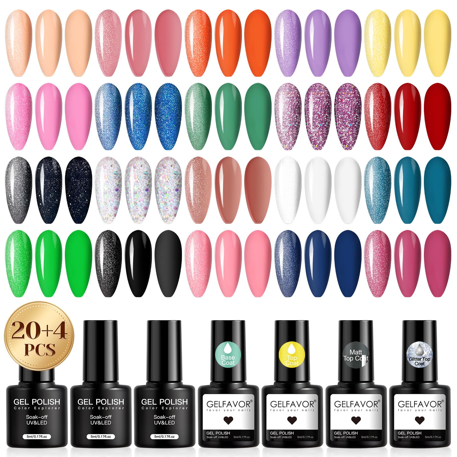 GELFAVOR Esmaltes Semipermanentes Para Uñas, 24 Piezas Mini Nude Orange Violet Jaune Rose Bleu Vert Colores Esmaltes Semipermanente UV LED Pintauñas Semipermanentes Nail Art Manicure Regalo