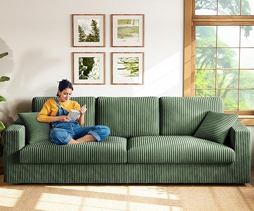 Sofás de 101 pulgadas para sala de estar, cómodo sofá de pana de felpa, sofás de madera para sala de estar, asiento más profundo de 23.6 pulgadas,