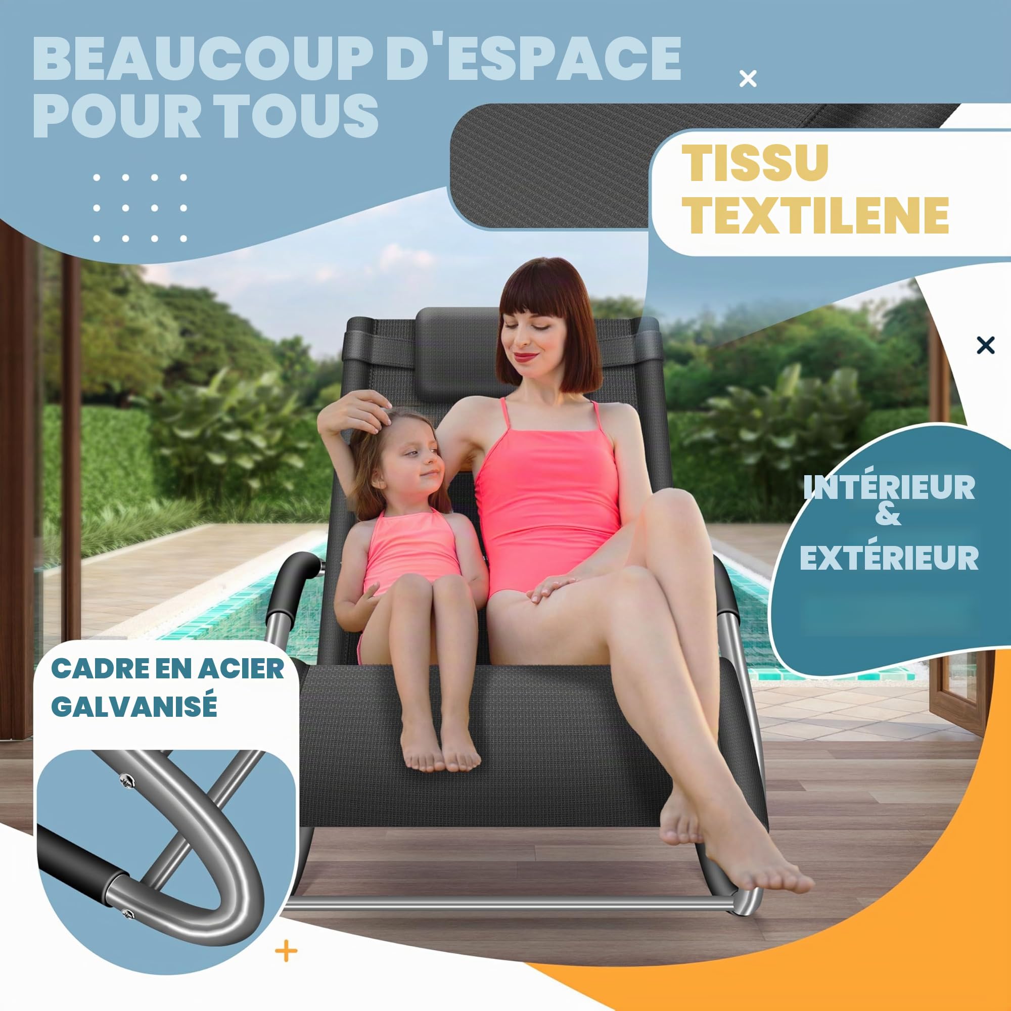 KESSER Chaise de jardin à bascule - Ergonomique - Coussin - Résistant aux intempéries - Charge maximale : 150 kg - Anthracite