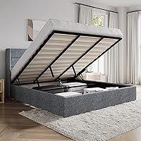 Vista 19 de SHA CERLIN Cama de Almacenamiento Elevable Tamaño Queen/Cabecera Moderna Tipo Wingback/Marco de Cama Plataforma Tapizada/Almacenamiento
