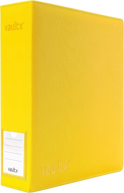 Vault X Trading Card 3 Ring Binder, fits 9 Pocket Pages, 900 Cards, Exo-Tec Material, Easy Open, D-Ring Clip Folder for Collectible Card Games, Sports, TCG (Yellow, Large)