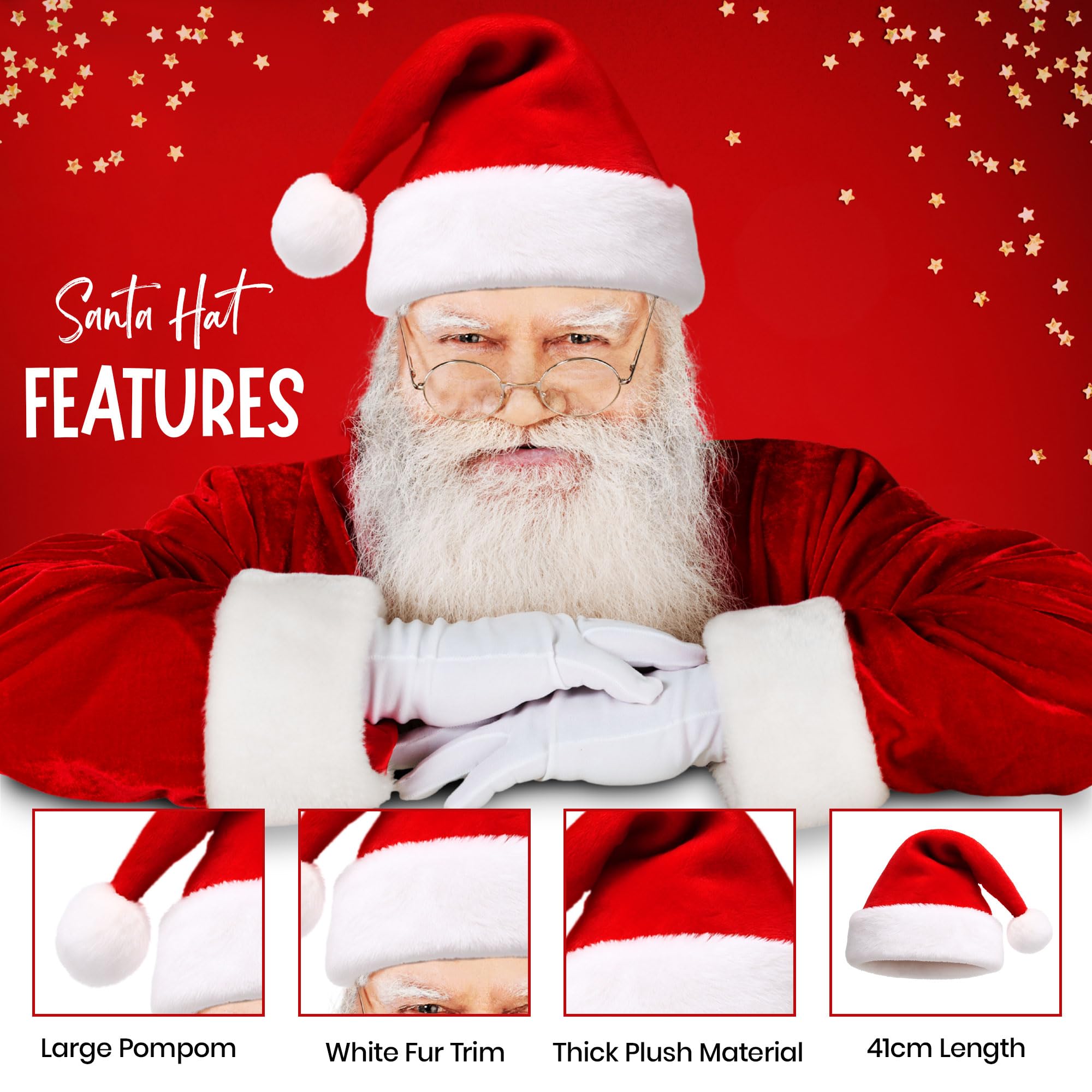 Tinsel Town 2pc Santa Hat and Beard for Adults Father Christmas Outfit, Santa Beard and Hat Set for Father Christmas Costume - Image 3
