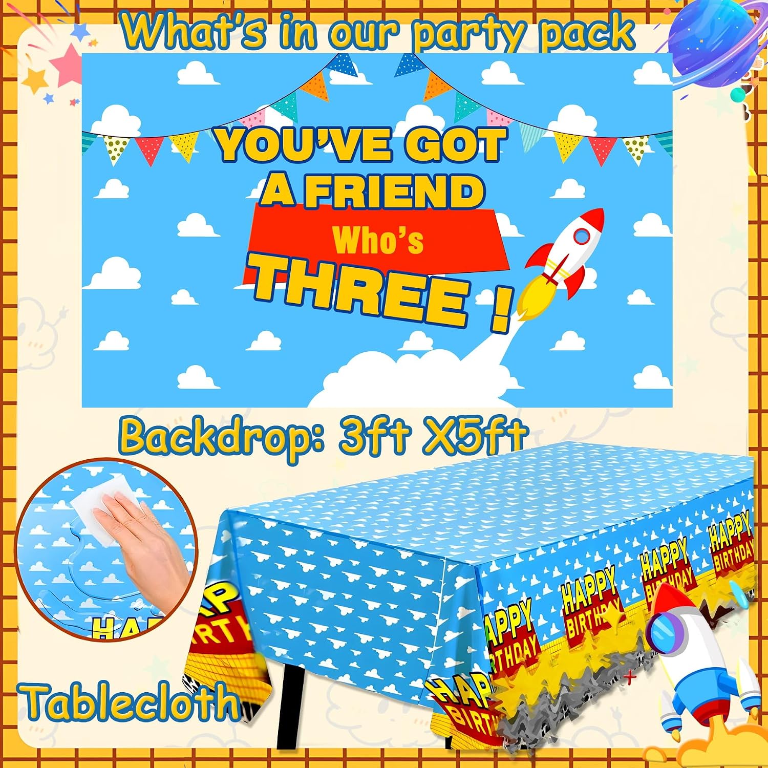 125pcs Toy Inspired Story 3rd Birthday Party Decorations, You’ve Got A Friend Who’s Three, 3 Years Old Birthday Party, Third bday Party Decor