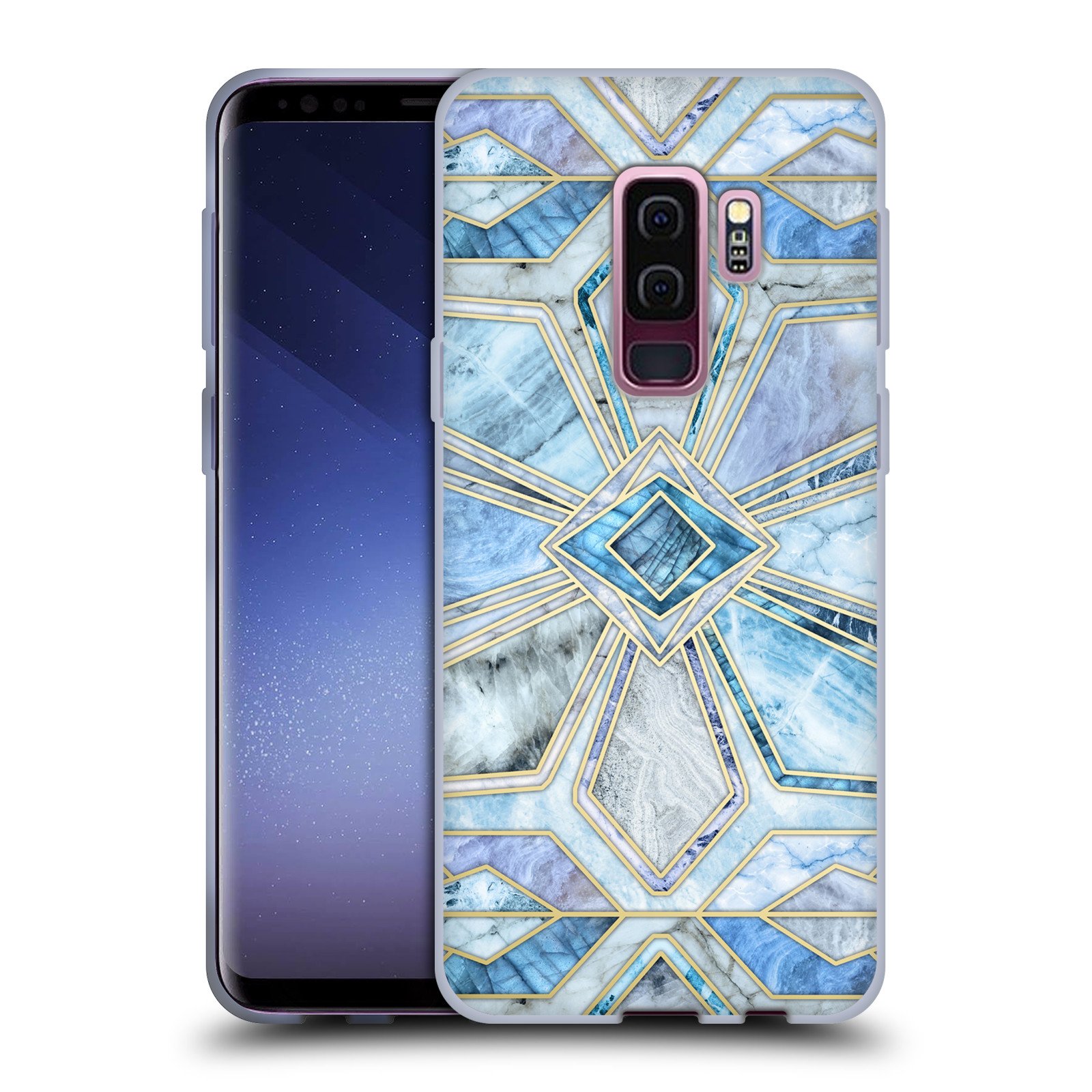 Head Case DesignsOfficially Licensed Micklyn Le Feuvre Geometric Gilded Stone Tiles in Soft Blues Marble Patterns Soft Gel Case Compatible with Samsung Galaxy S9+ / S9 Plus