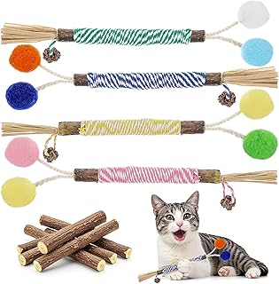 JJUNW Pack of 4 Catnip Toys, Catnip Sticks for Cats, Matatabi Stick Cat Sticks Chew Sticks Cat Toy, Cat Chewing Wood Sticks for Cat to Play Stress Relief Teeth Cleaning product image