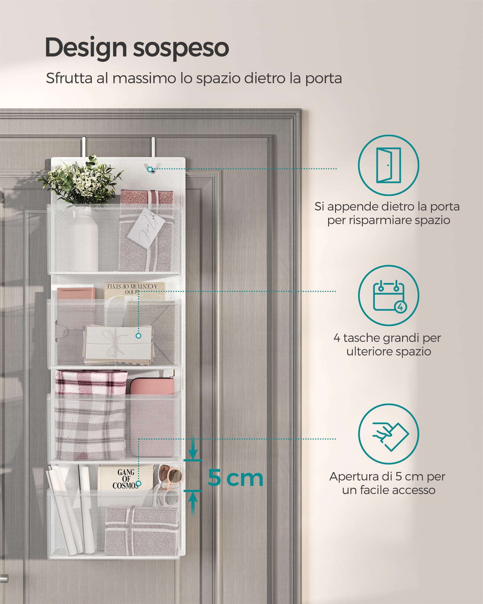 HomeFairy - Organizer da Appendere, per Borse, in Tessuto Non Tessuto, 10 Tasche, Organizer per Armadio(Light Gray