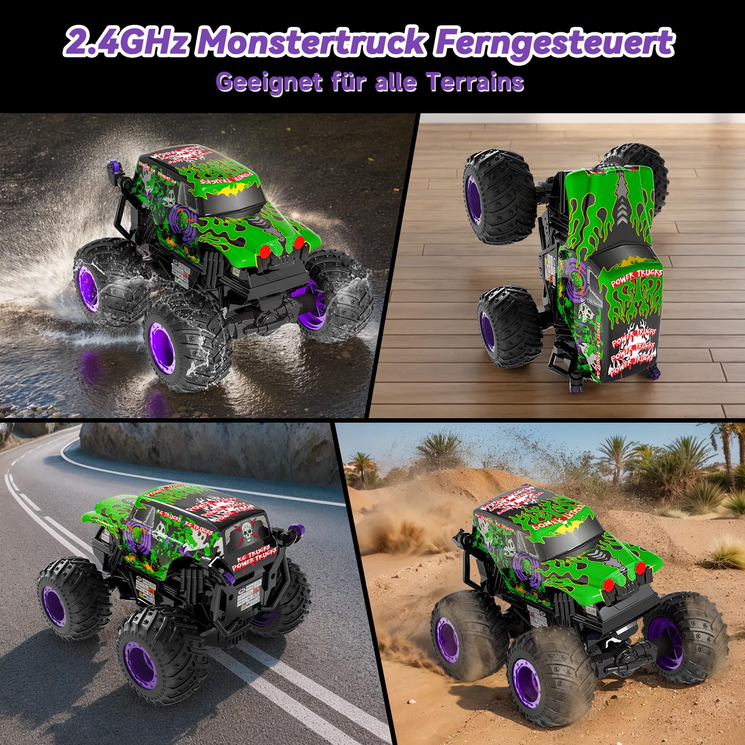 Monster Truck Telecomandato, 20 km/H Macchina Telecomandata con Luce e Musica, 2,4 GHz Macchina Telecomandata per Bambinicon Rotazione di 360° e Acrobazie, Regali per Bambini di 3, 4, 5 e 6 Anni