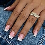 White French Tip Press on Nails Medium Short Square Nails Press ons French Tip Glue on Nails for Women DIY Acrylic French Nails Short Gel Nails, Natural Thick French Fake Nails 30Pcs 15 Sizes