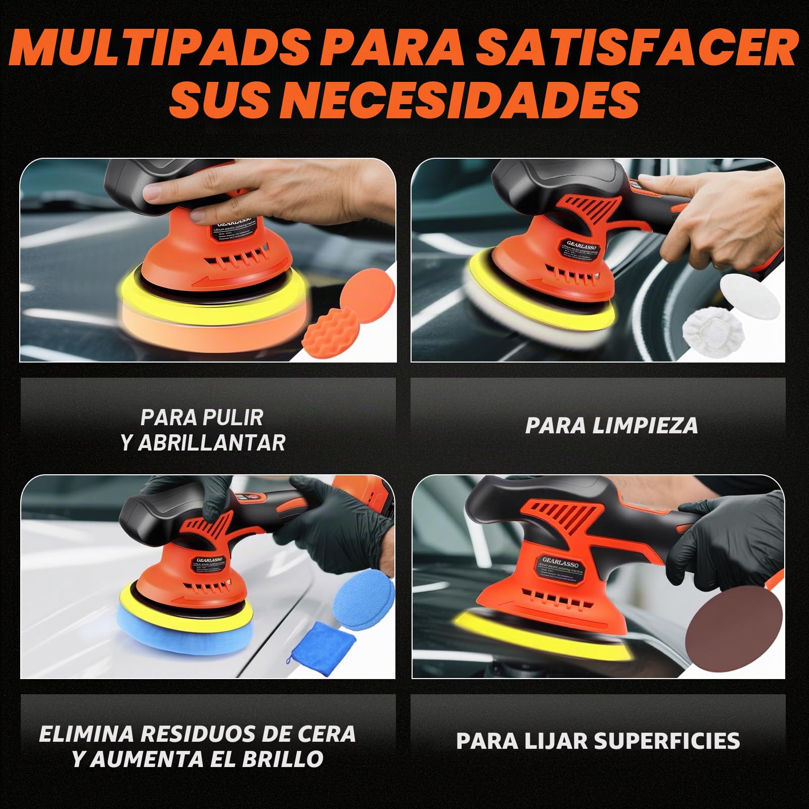 Pulidor inalámbrico para coche, 8 velocidades variables, 2800-6000 rpm, con 2 baterías 21V 2.0Ah y kit de pulido de 17 piezas para eliminar arañazos