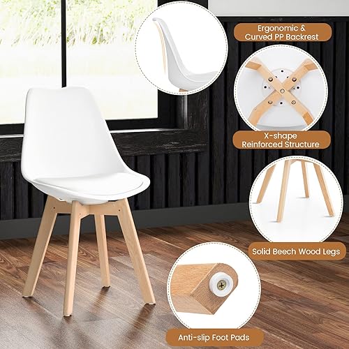 Miniatura 5 de Giantex Juego de mesa de comedor para 4, moderno juego de comedor de 5 piezas con 1 mesa redonda de vidrio templado y 4 sillas de respaldo alto,