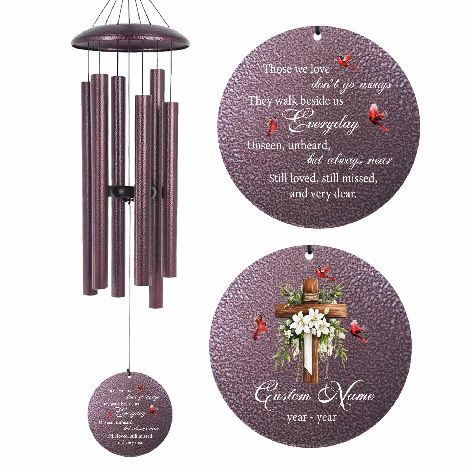Customized Cardinal Cross Windchimes in Memory of a Loved One