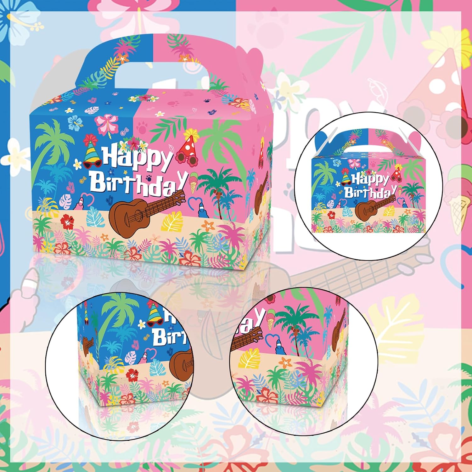 YOOUUQIAN 12Pcs Cartoon Blue Pink Birthday Party Gift Boxes/Candy Boxes, Tote Bags,Hawaii Party Favor Bags with Handles, Cartoon Animation Theme Party Decoration Supplies