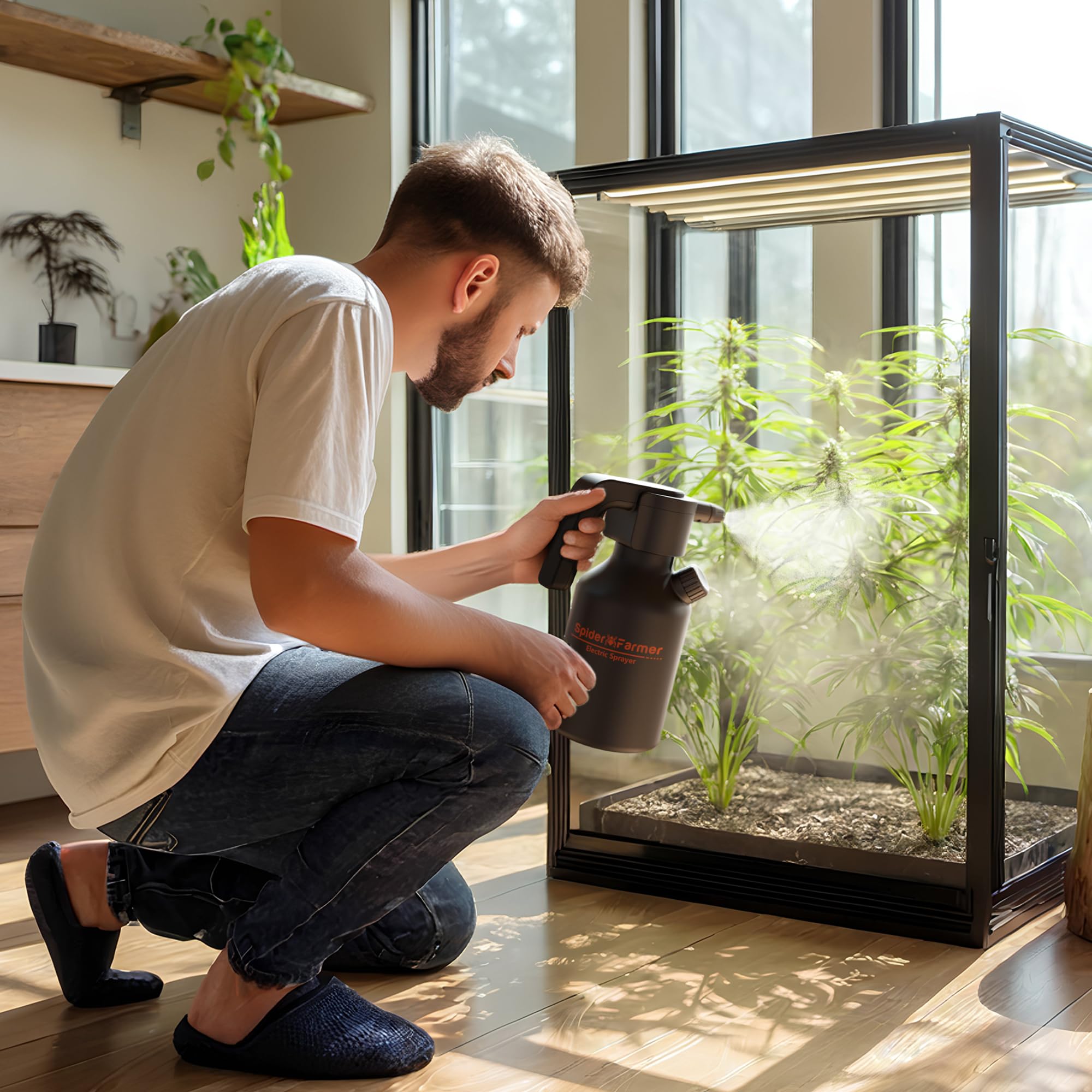 Spider Farmer Elektrische Gartenspritze 2L, Tragbarer Akku Drucksprüher mit Verstellbarer Düse & Messbecher, USB-C Wiederaufladbar für Innen- & Außenbereich, Gartenarbeit und Reinigung