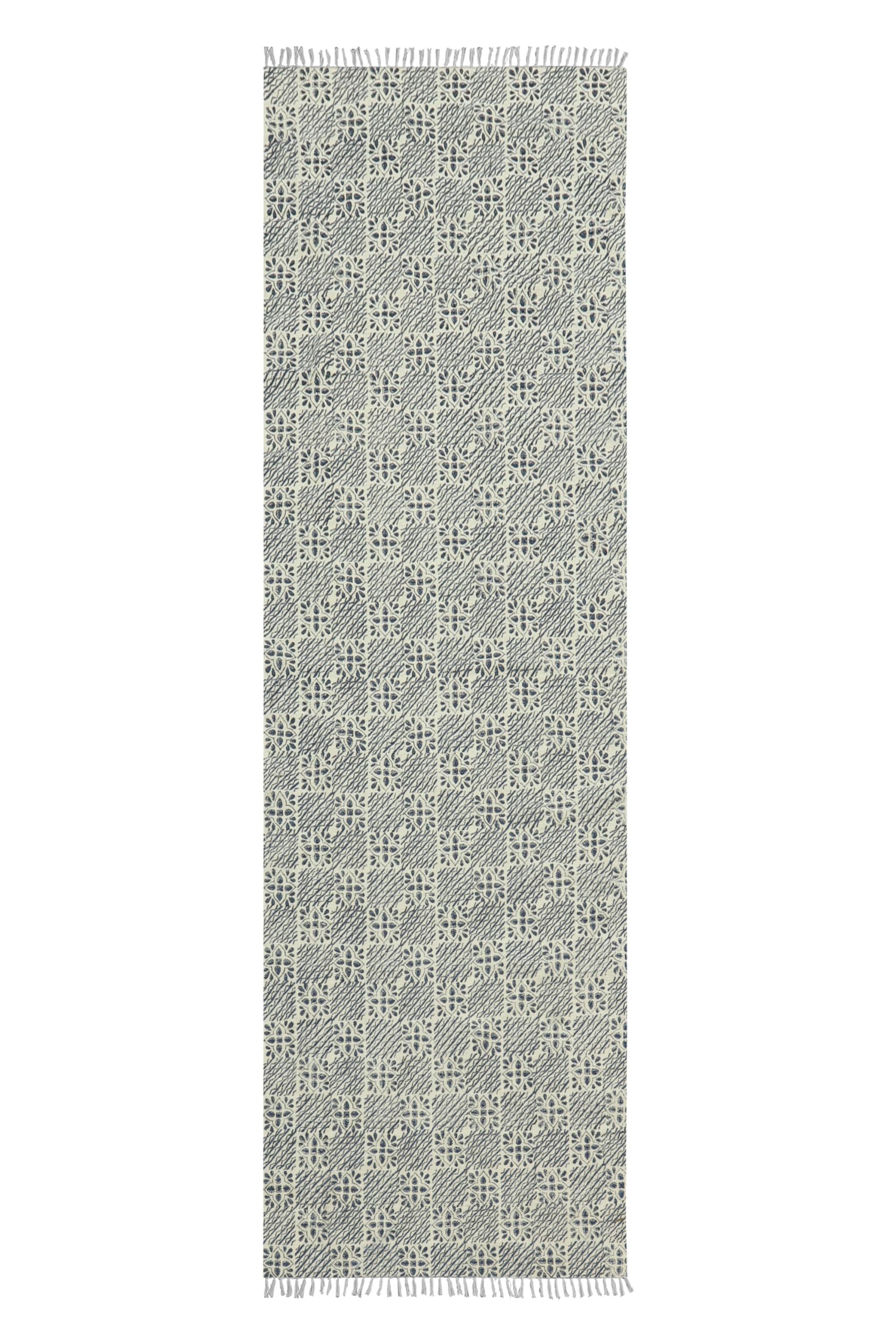Chemin de table Kilim bleu et beige en coton véritable