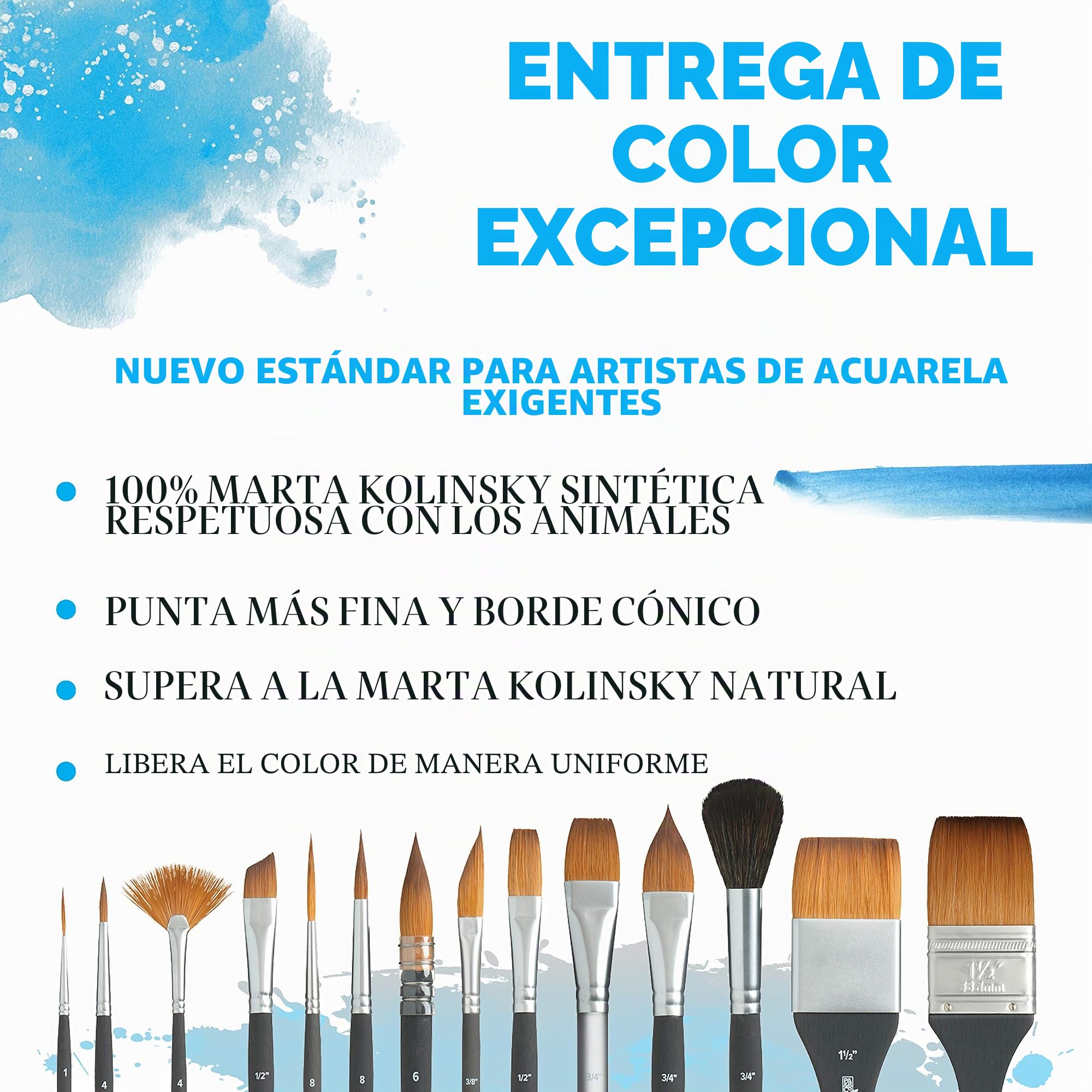 PRINCETON Aqua Elite, Pinceles para acuarela de bellas artes, Sintético Kolinsky Sable, Set de 4 pinceles, mango corto, Caja de plástico