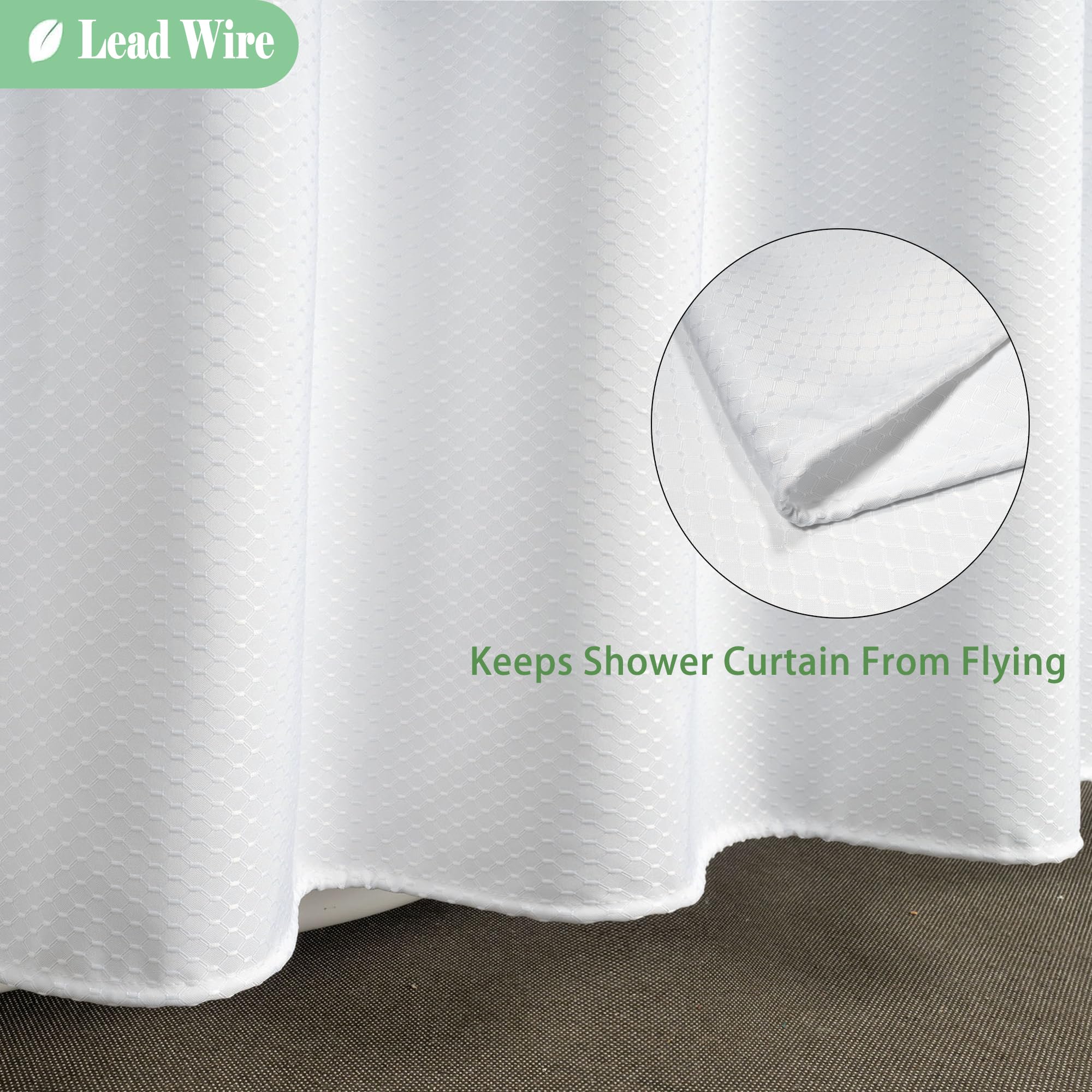 UFRIDAY Tenda da doccia in tessuto a nido d'ape con finestra a rete, tenda da bagno decorativa resistente con motivo piqué bianco, lussuosa, impermeabile, 183 x 183 cm