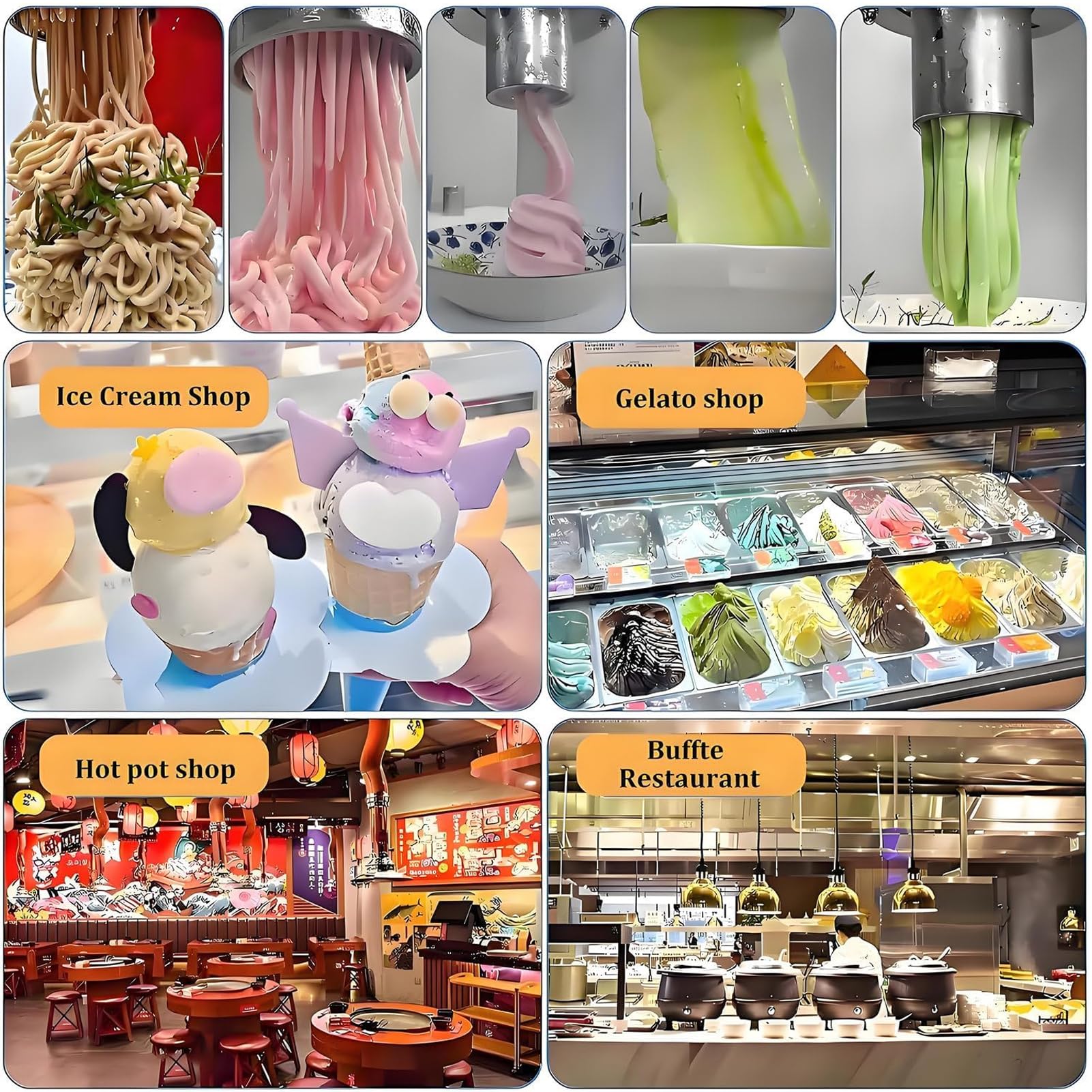 Máquina de Espaguetis de Helado de Tipo Comercial, Prensa de Fideos Soft Serve 7.9 GAL/H, 4 Formas de Molde, Extrusora Profesional de Gelato para Restaurantes y Bares