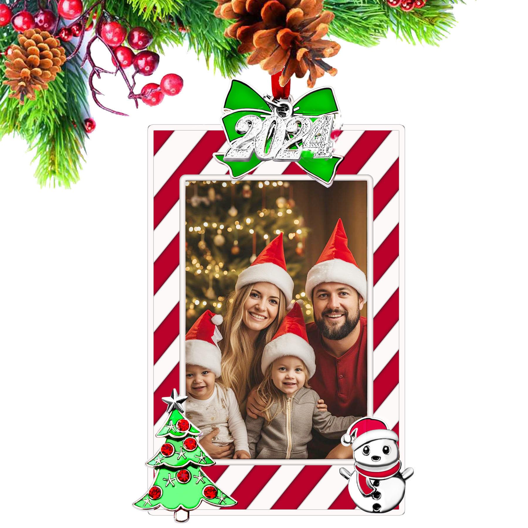 Picture Frame Ornaments, Photo Frame, Christmas Wedding Photo Frame Xmas Tree Hanging Ornament, Wedding Decoration 3\" Ornament (Red Photo Frame)