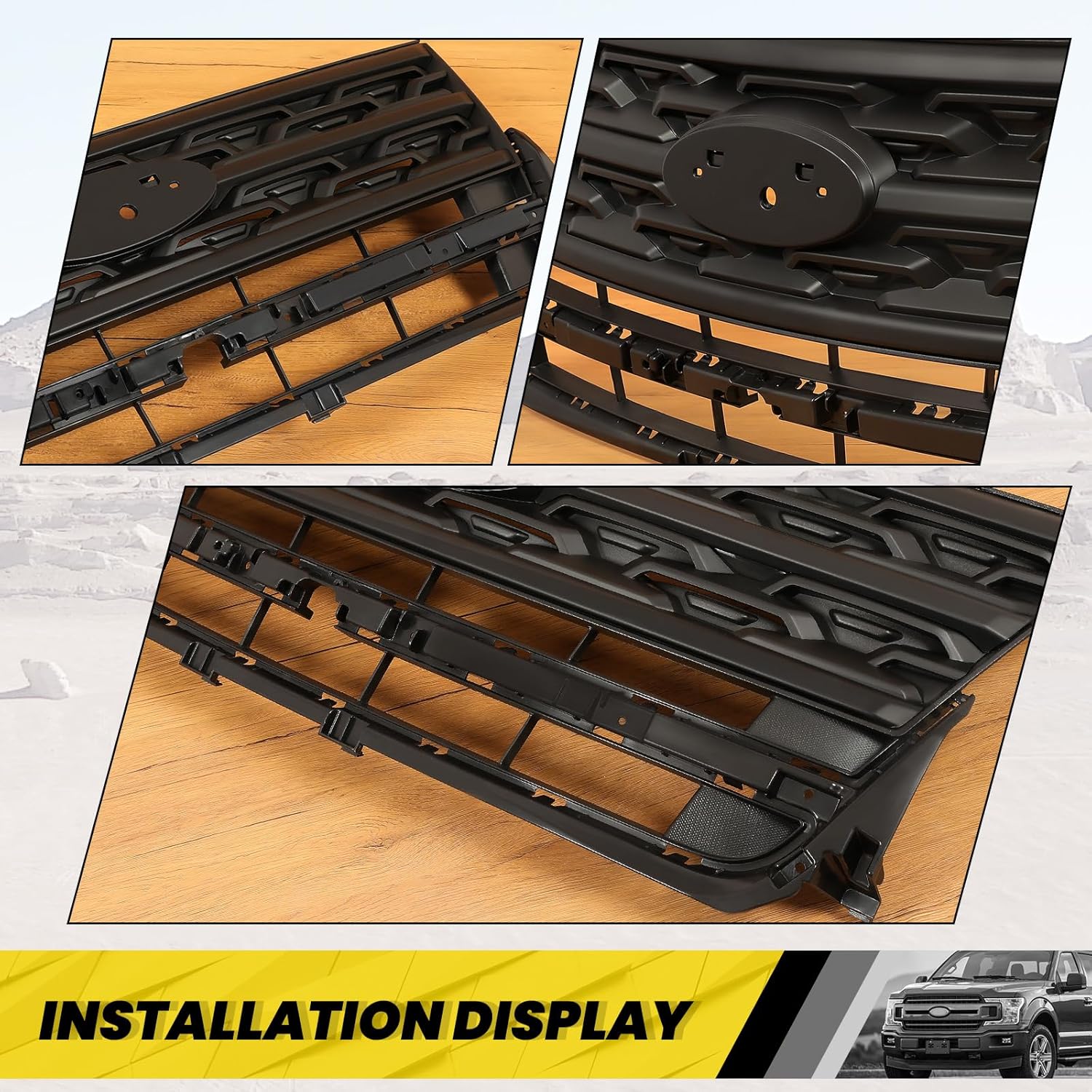 KUAFU Front Bumper Grille Compatible with 2018-2019 Ford Explorer Base/Limited/Platinum/Sport/XLT Sport Utility 4-Door Upper Grill Painted Black Replacement for FO1200625