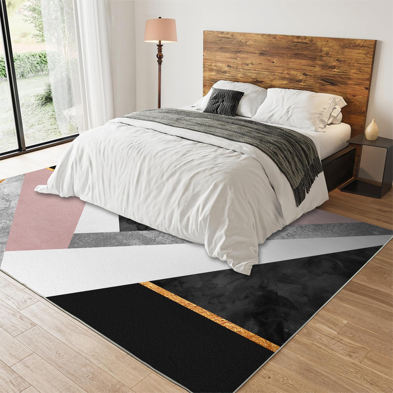 Luksusowy minimalistyczny dywan w stylu geometrycznym z kolorowymi klockami, łatwy w pielęgnacji, na patio, do ogrodu, kuchni, łazienki lub 60 x 90 cm