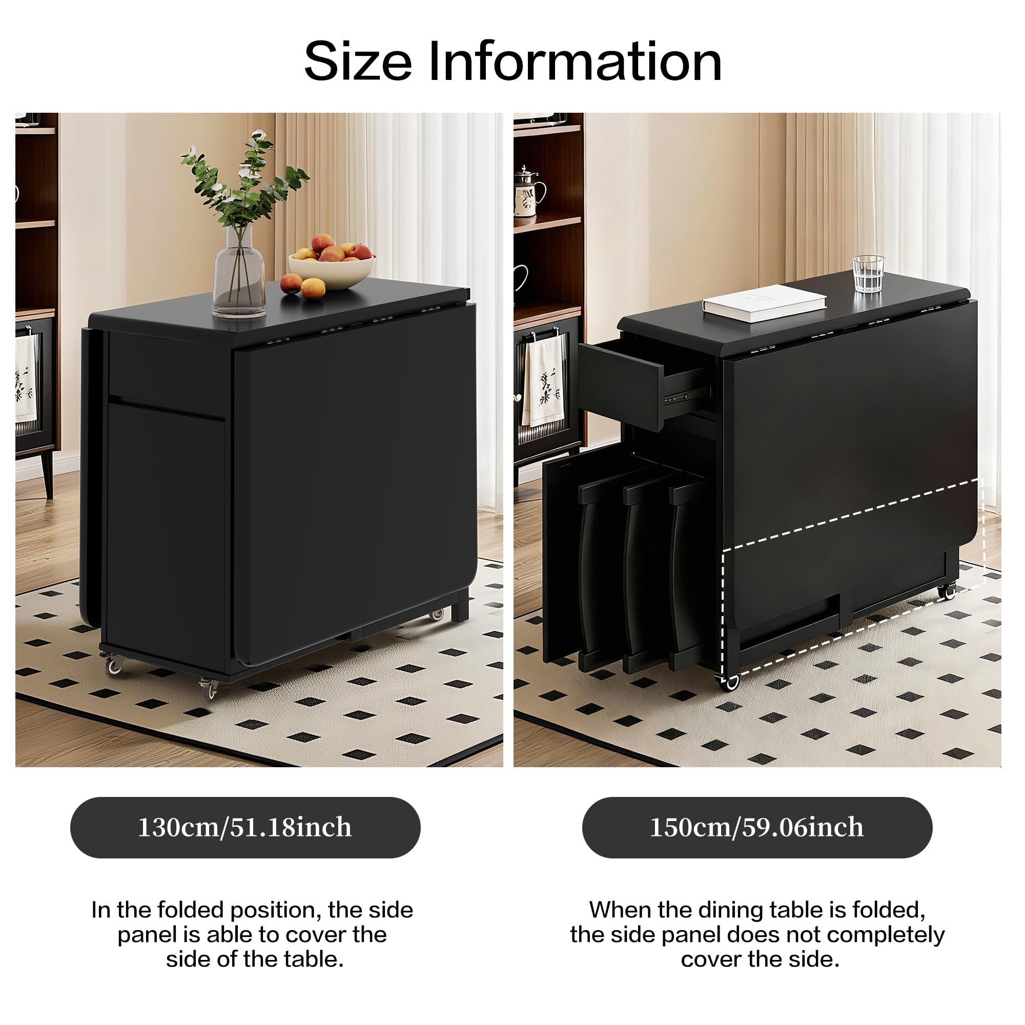 Set di tavolo e sedie pieghevoli in legno massello per 8 persone con contenitore, design elegante, salvaspazio, perfetto per sale da pranzo e cucine