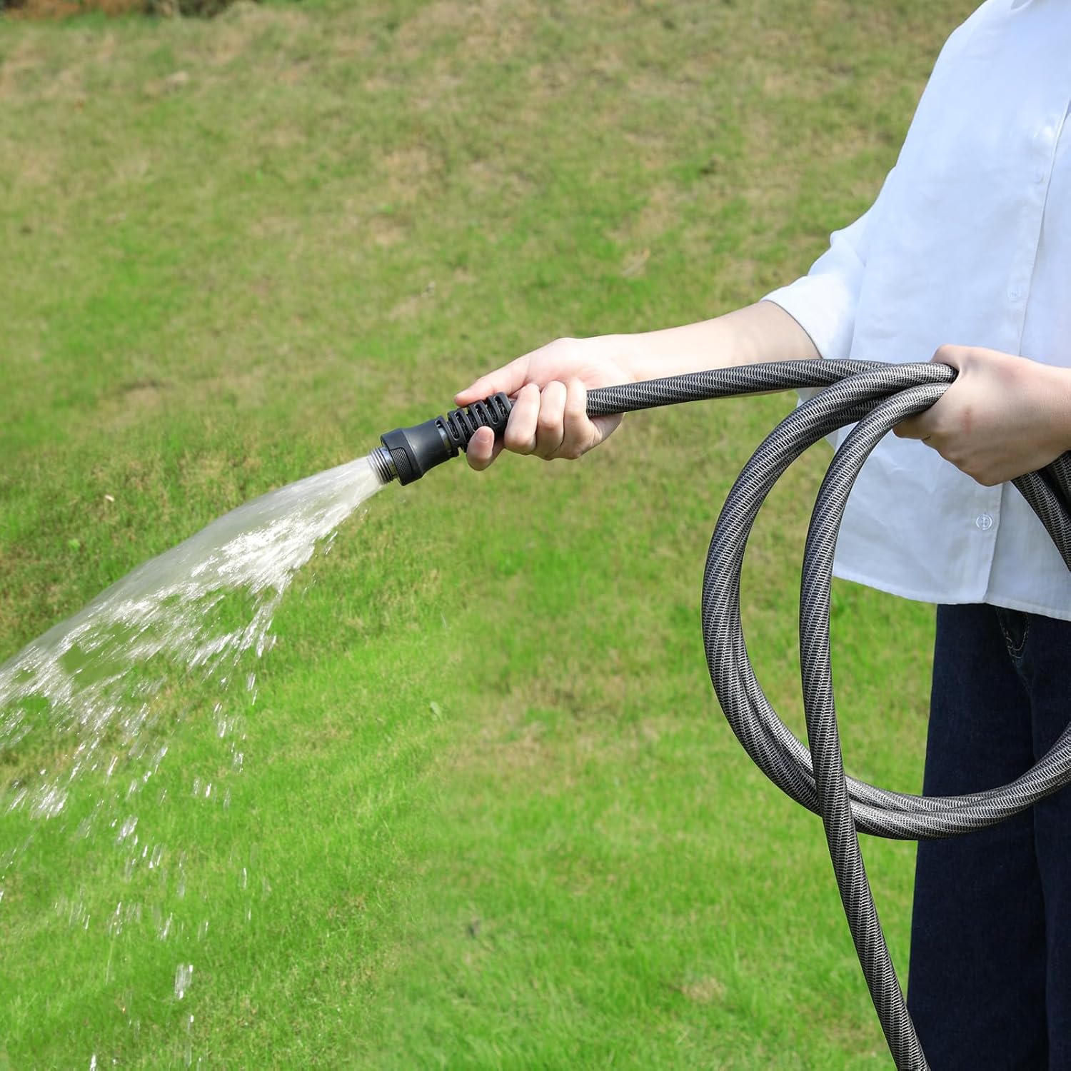 Garden Hose 50ft x 5/8",Flexible Water Hose,Lightweight Braided Hose with Swivel Handle,Leak-Free Connections, Male to Female Fittings, Kink Resistant Durable Hybrid Hose,Grey