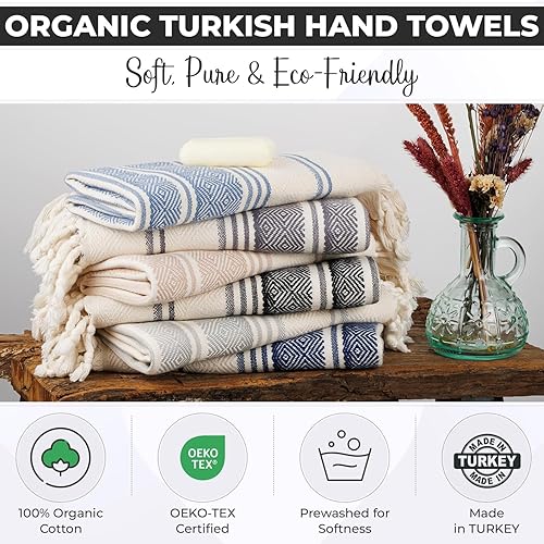Miniatura 7 de DEMMEX Toallas de mano turcas orgánicas para baño, 100% algodón turco certificado Oeko-TEX, secado rápido, toallas ligeras de cocina y viaje, tejido