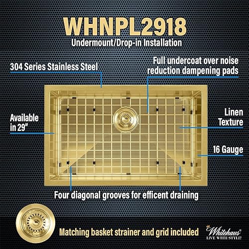 Miniatura 3 de Whitehaus WHNPL2918-B Noah Plus Collection - Fregadero de cocina, latón