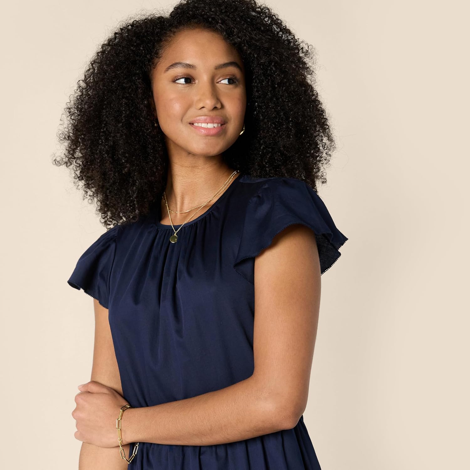 Amazon Essentials Women's Relaxed-Fit Cotton Sateen Crewneck Tiered Midi Dress - Image 5