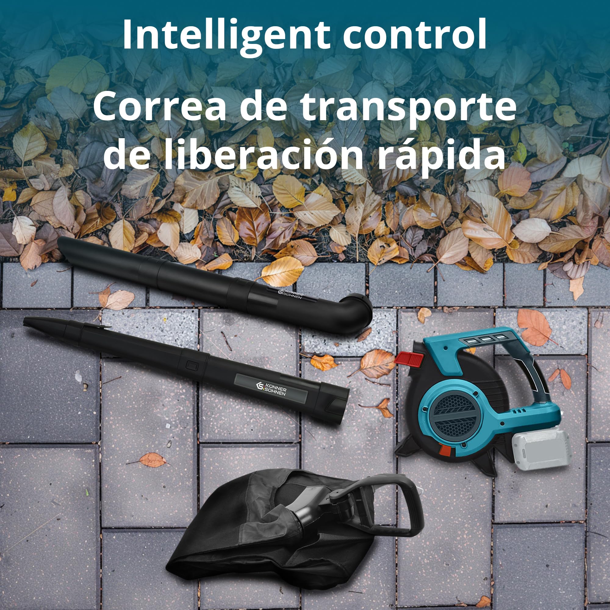 K&S Könner&Söhnen Aspirador de jardín sin cable con función de trituración de hojas KS LBV-40V, tensión nominal 40 (20+20) V, velocidad de ralentí 1630 rpm, volumen de la bolsa aspiradora 45 l, 4 velo