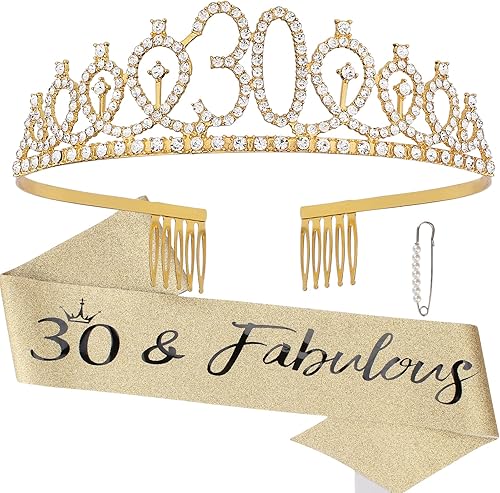 Miniatura 8 de CAVETEE Juego de corona y banda de cumpleaños de 50 años para mujer, juego de tiaras y banda de 50 cumpleaños para mujer, decoraciones de 50