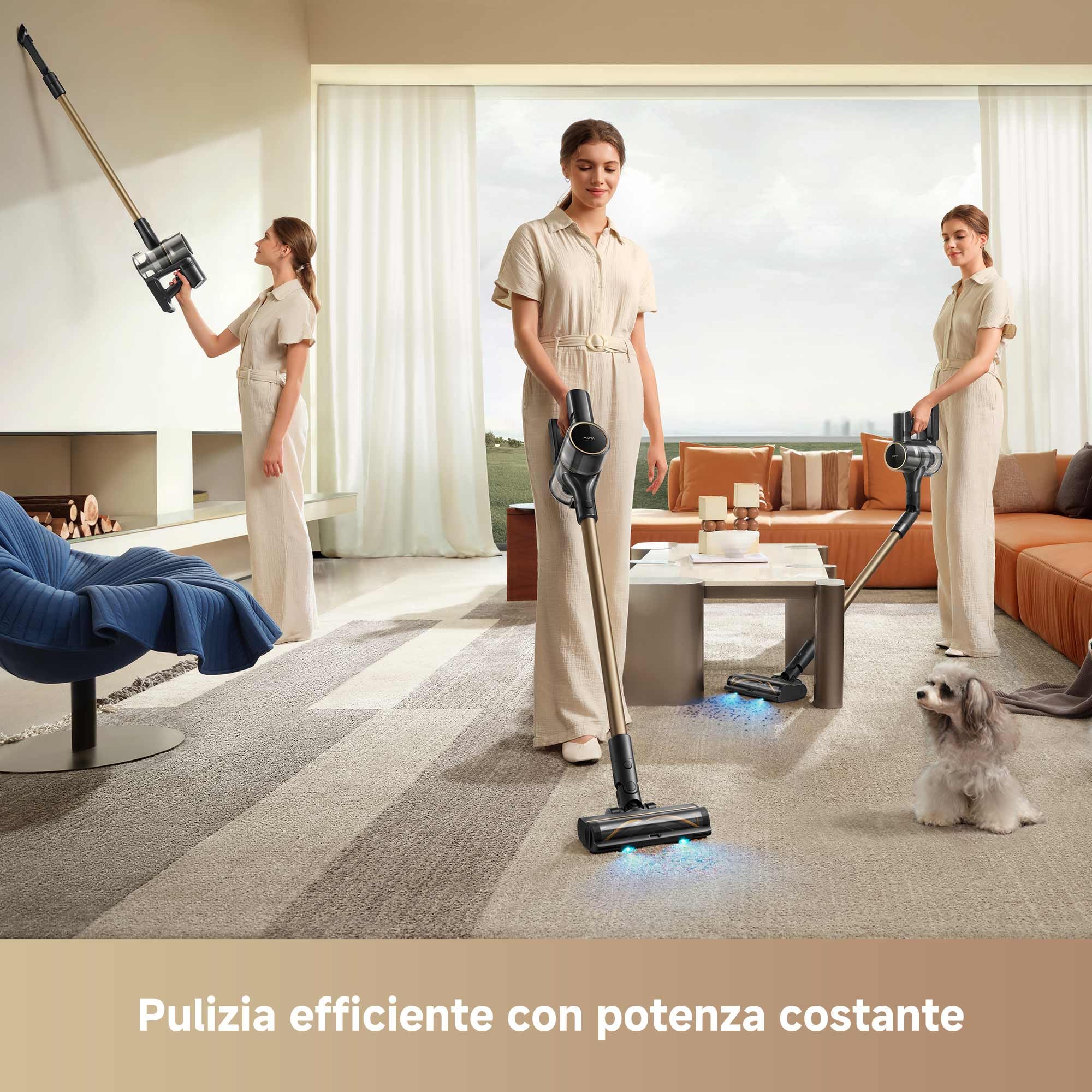 Mova S5 Sense Aspirapolvere Senza Fili, Autonomia Massima 97 minuti, Scopa Elettrica Senza Fili, Spazzola Multi-superficie, Anti-groviglio, Silenzioso, Per Tappeti, Pavimenti duri e Peli di Animali