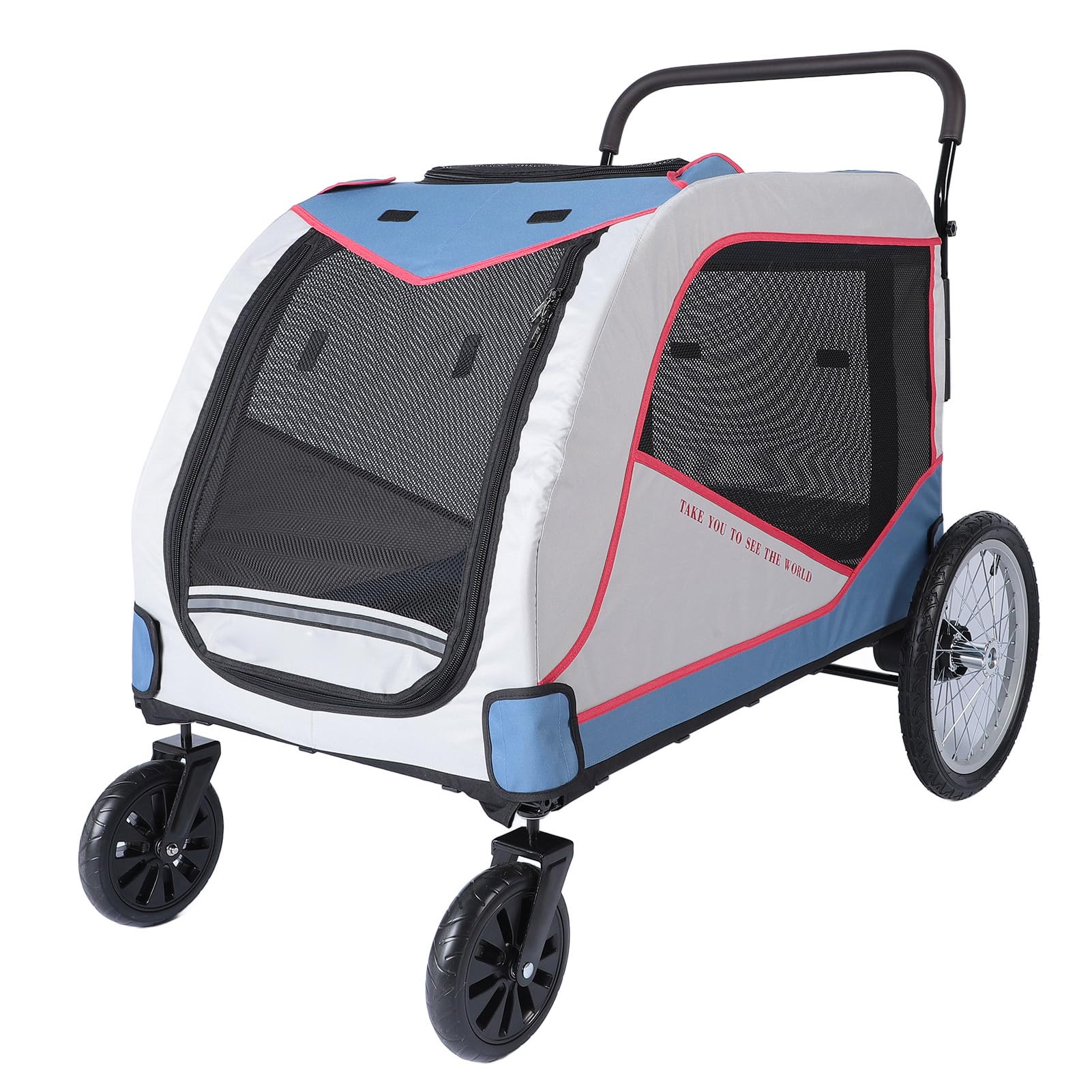 Cochecito para Perros Extra Grande para Perros de hasta 176,4 Libras, Cochecito para Mascotas Ajustable con Asa de 4 Ruedas para Perros Grandes, Cochecito para Correr para (GREY)