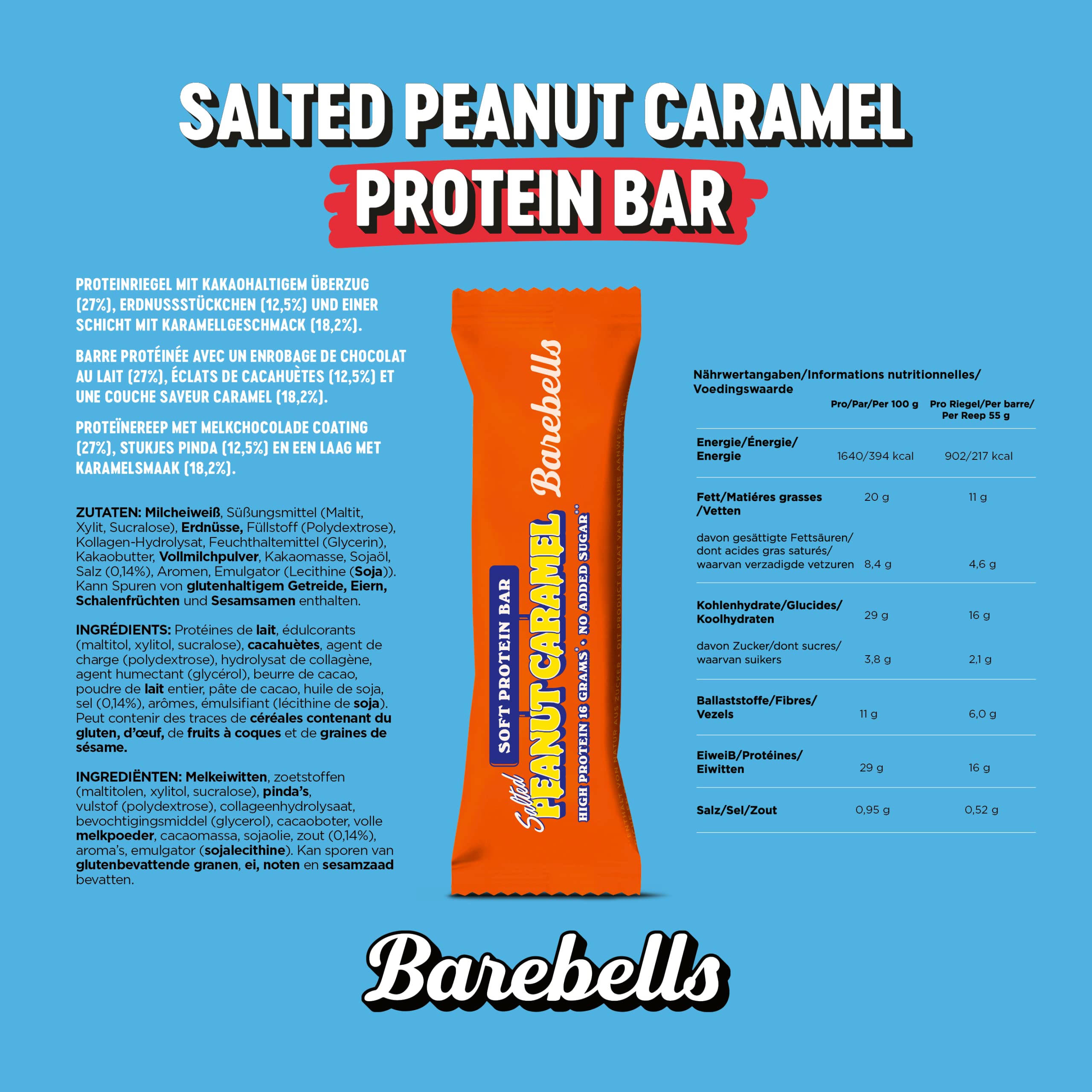 Barebells - Barretta Proteica Morbida (12x55g) - Barrette proteiche - Barrette proteiche gourmet - Caramello salato alle arachidi