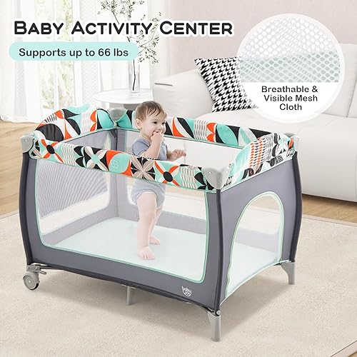 Miniatura 2 de BABY JOY 4 en 1 Pack and Play, corralito portátil para bebé con moisés, puerta lateral con cremallera, cambiador, centro de guardería de viaje para