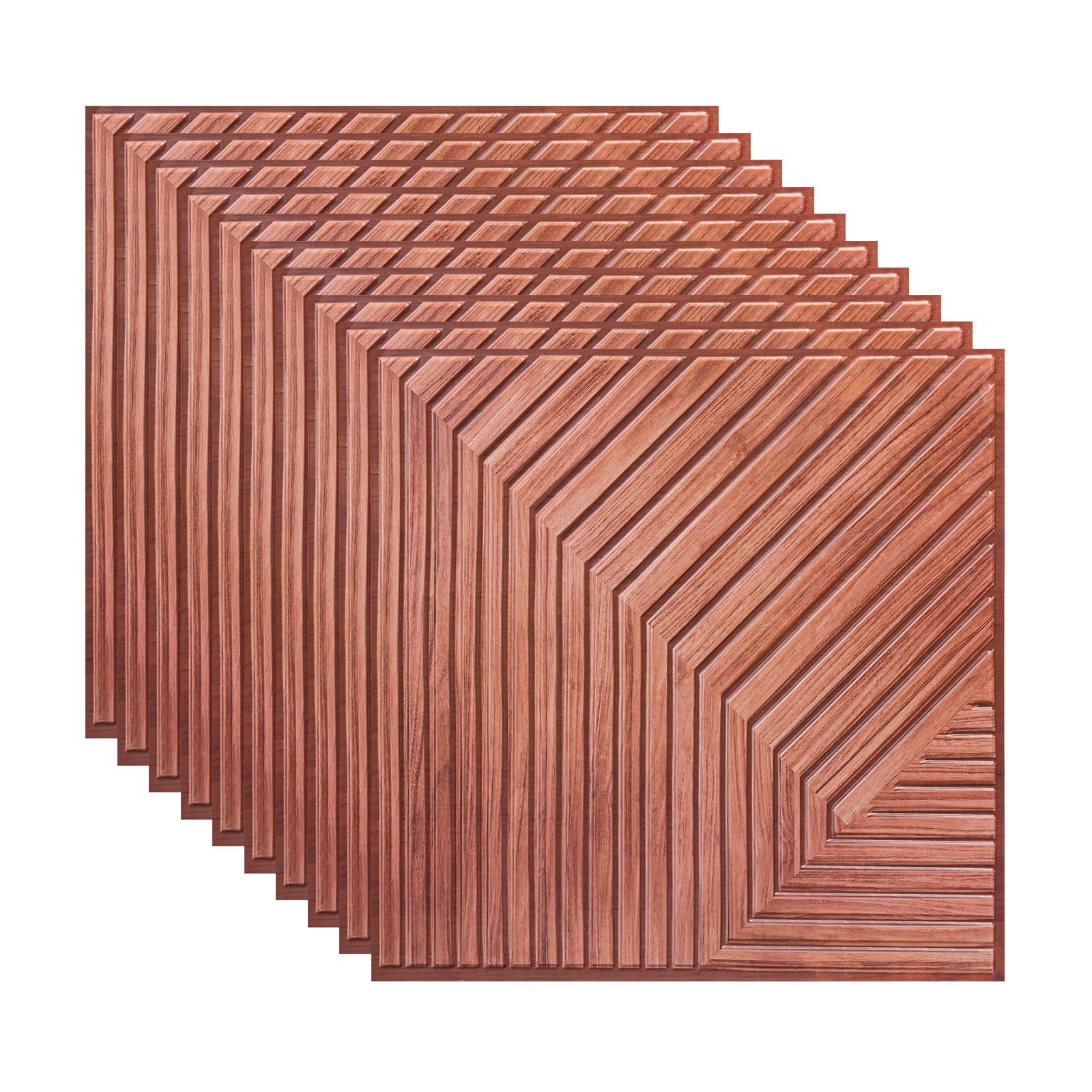 Inscrip 3D Wall Panels, 10Pcs 30cm x 30cm Self Adhesive Brick Effect Wall Panels, Waterproof Foam Wall Panel DIY Wall Stickers for Kitchen, Bathroom, Living Room (Red Wood Grain)