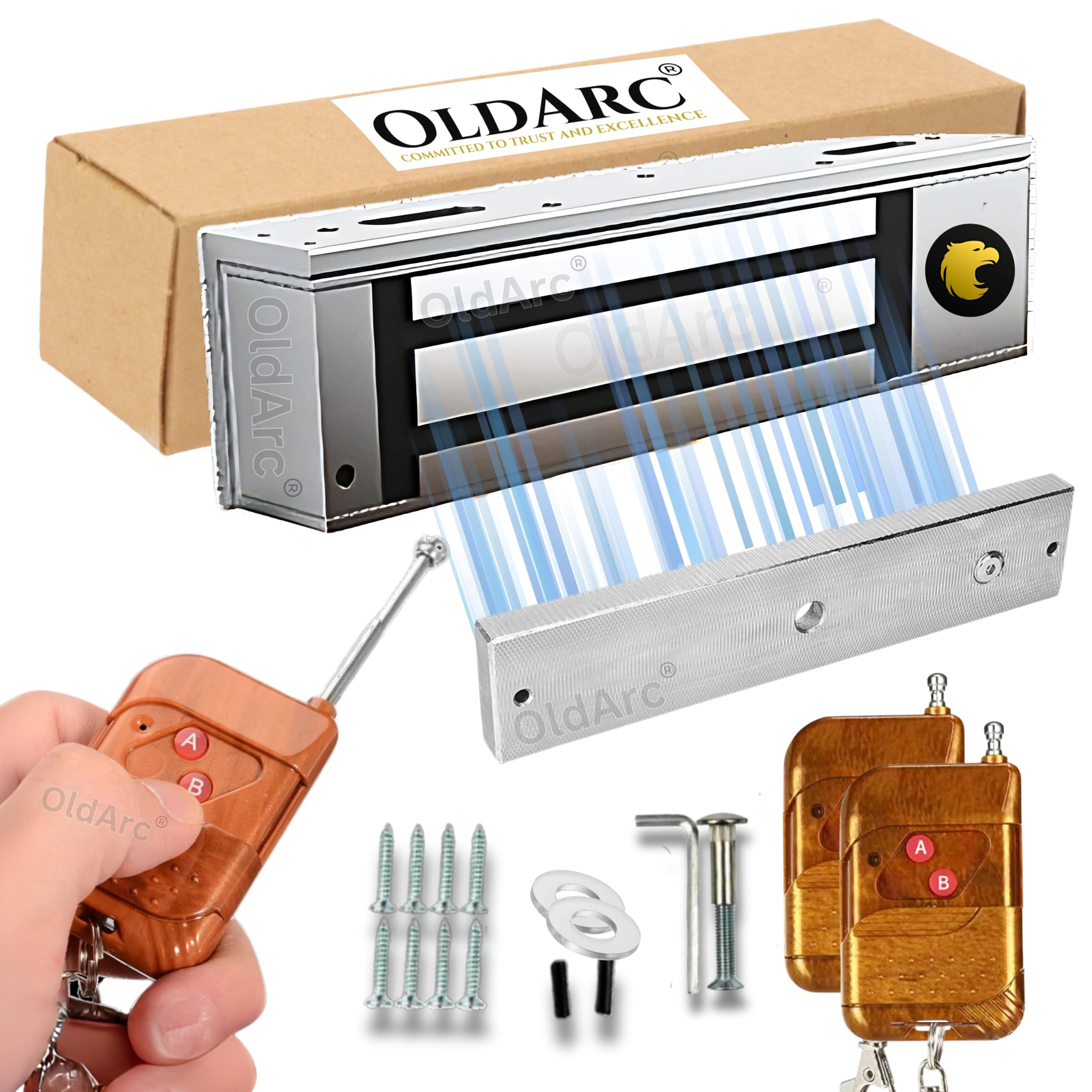 OldArc (EM6R) EM Lock 600lbs + 2 Remotes Door Lock | Electromagnetic Locks Remote Control Doors | 2 Wire electromagnetic Doors Lock | Wireless Remote Unlock Door Access Control | 12VDC Electric Locks