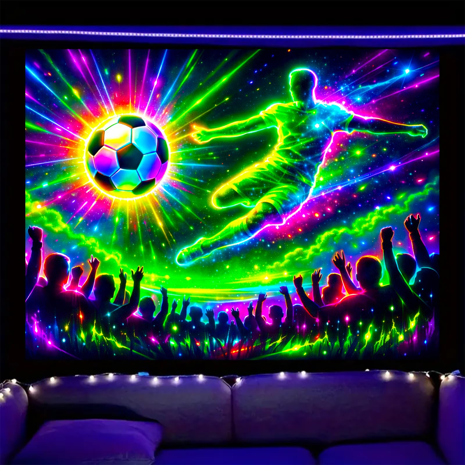 Nuxovilar Neon Soccer Crowd Wall Tapestry Polyester 78.74x59.05 In
