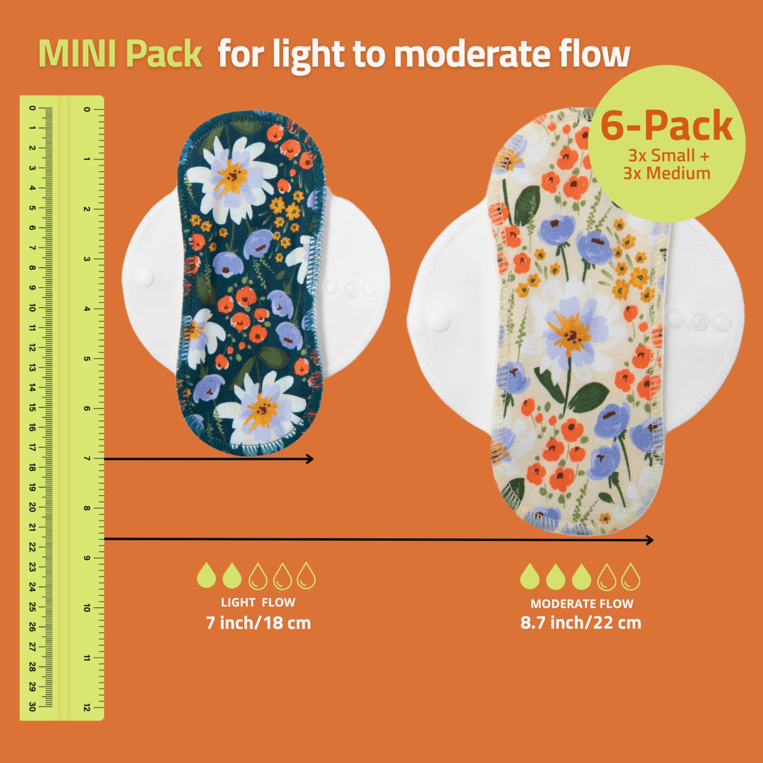 Natissy Assorbenti Lavabili in Cotone Biologico per Donna e Adolescente, Morbidi, Traspiranti, Non Irritanti e Riutilizzabili - Set 6 pz Taglie S+M - Made in EU