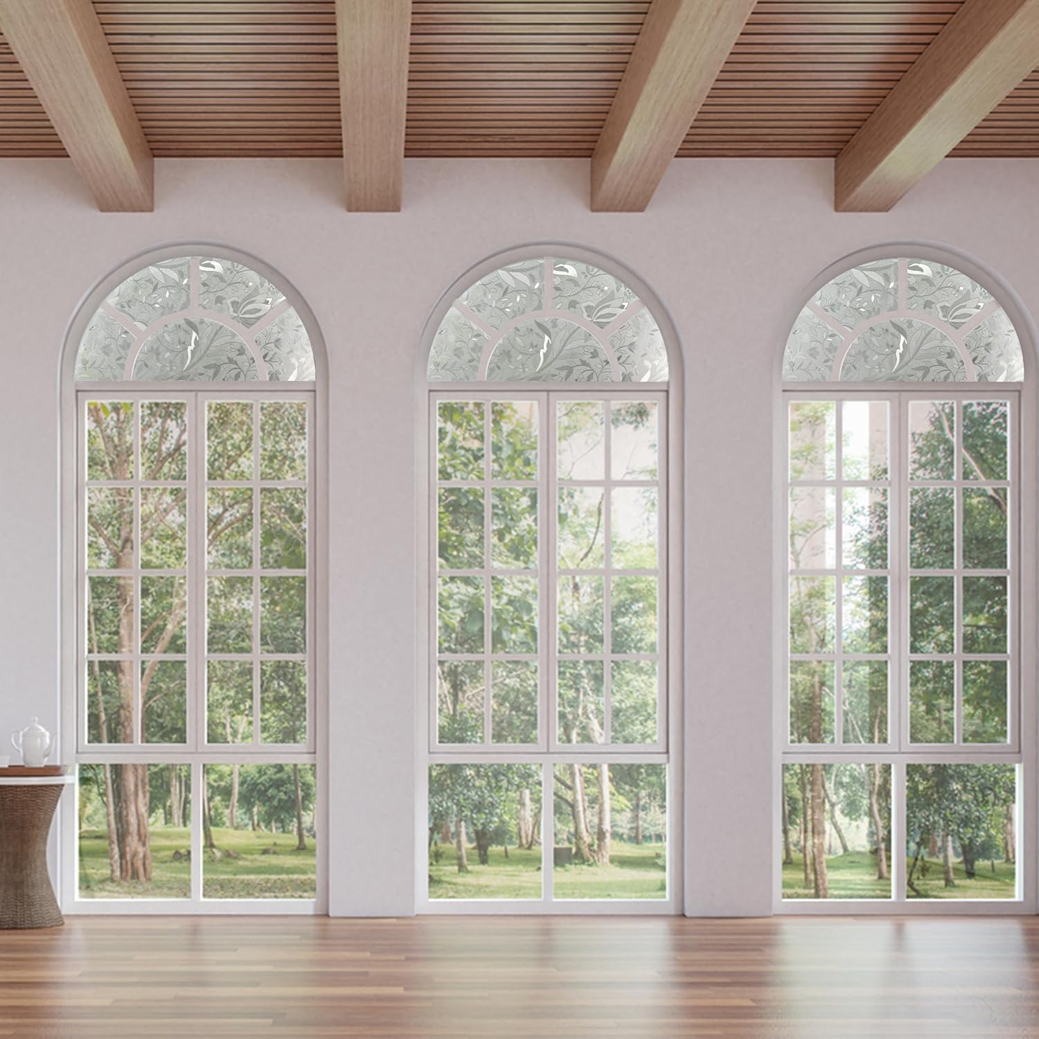 Autotech Park Precut Custom Arched Window Film, Floral Series 5 Design, up to 64 inches Diameter and 33 inches Height
