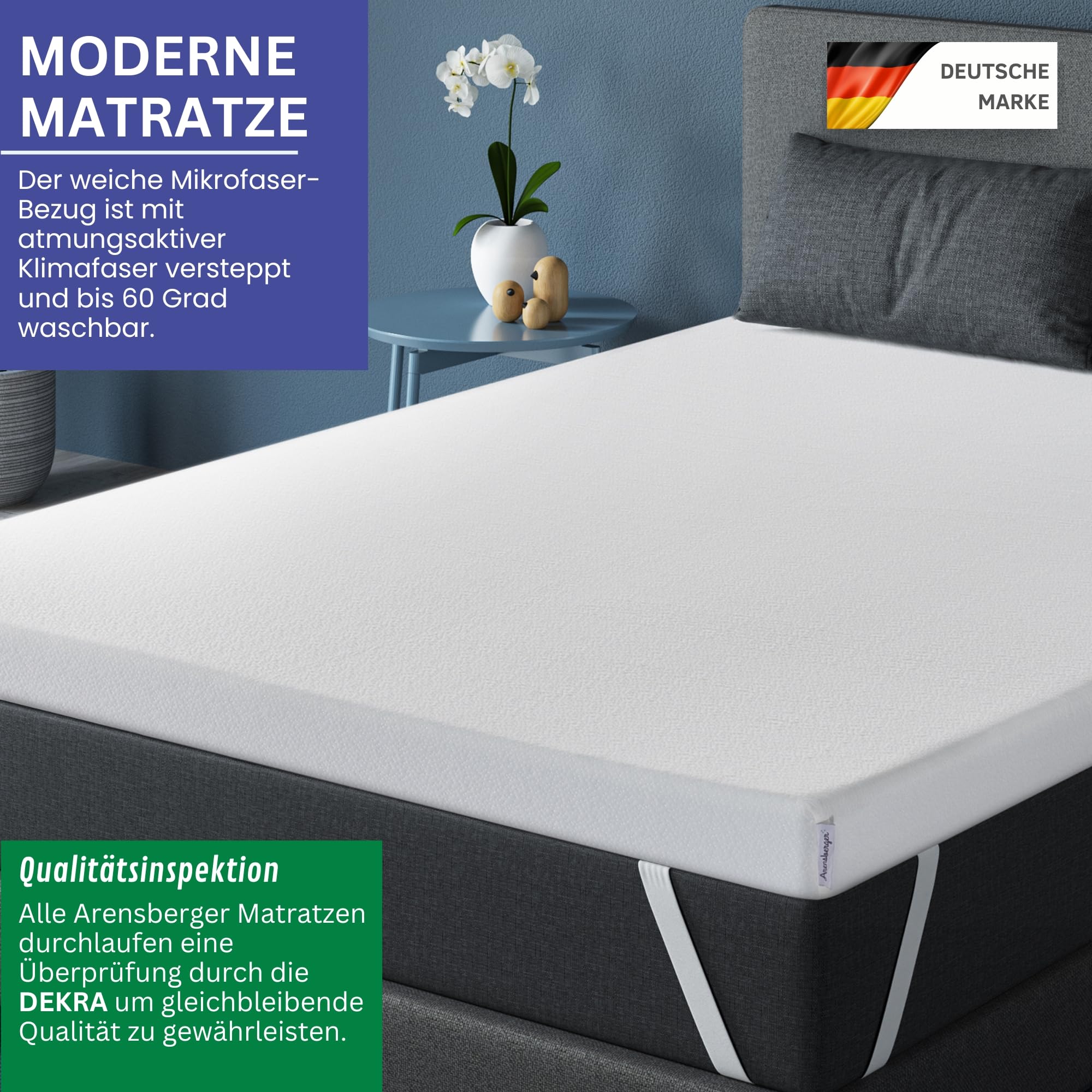 Arensberger Matratzen Topper 140x200cm | Höhe 5cm Essence | Härtegrad H4 H3 | Geltopper Matratzentopper mit waschbarem Bezug | kühlende Matratzenauflage | für Federkern und Schaumstoffmatratzen