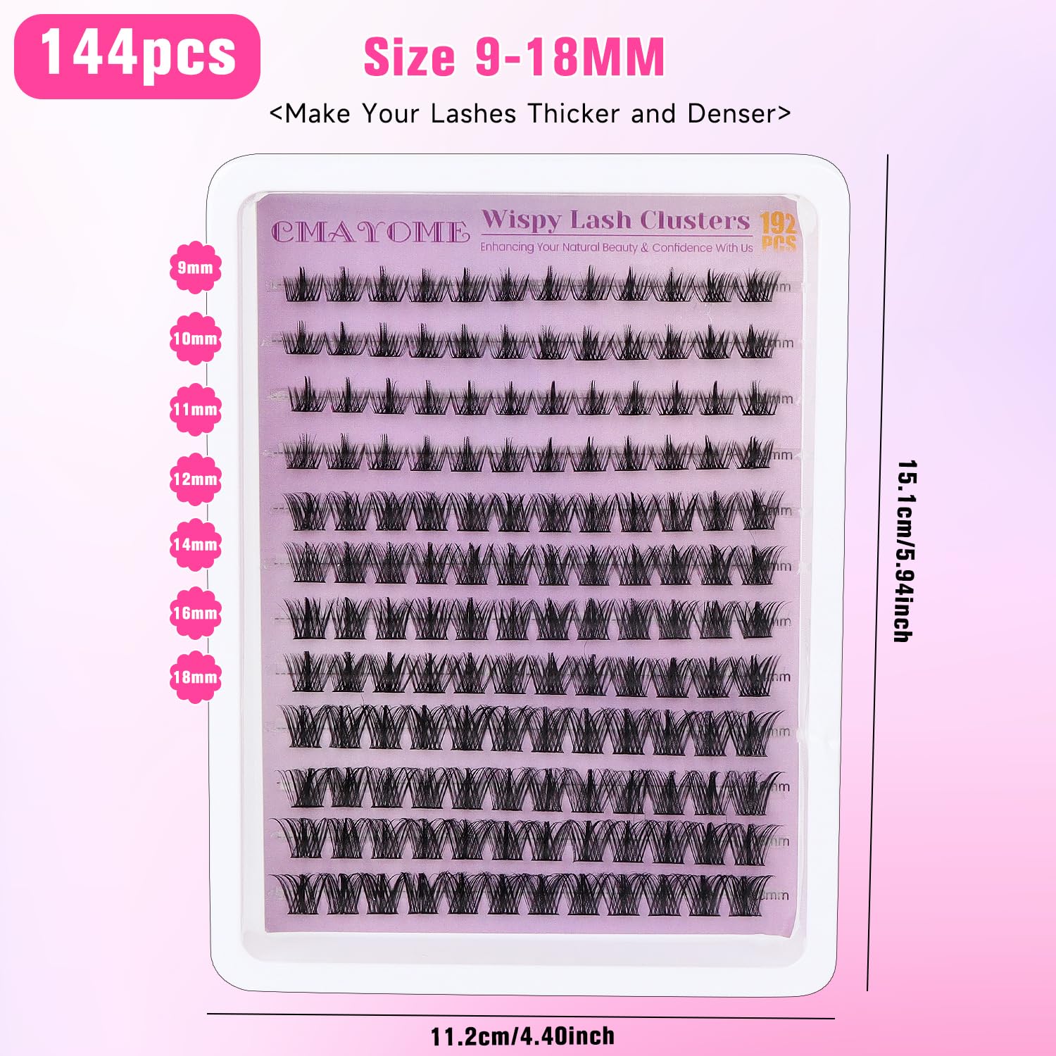Zestaw 144 sztuk sztucznych rzęs z narzędziami, 9-18 mm, pojedyncze przedłużki do uzyskania obszernego wyglądu, do przedłużania rzęs typu "zrób to sam", dla początkujących, na co dzień, na
