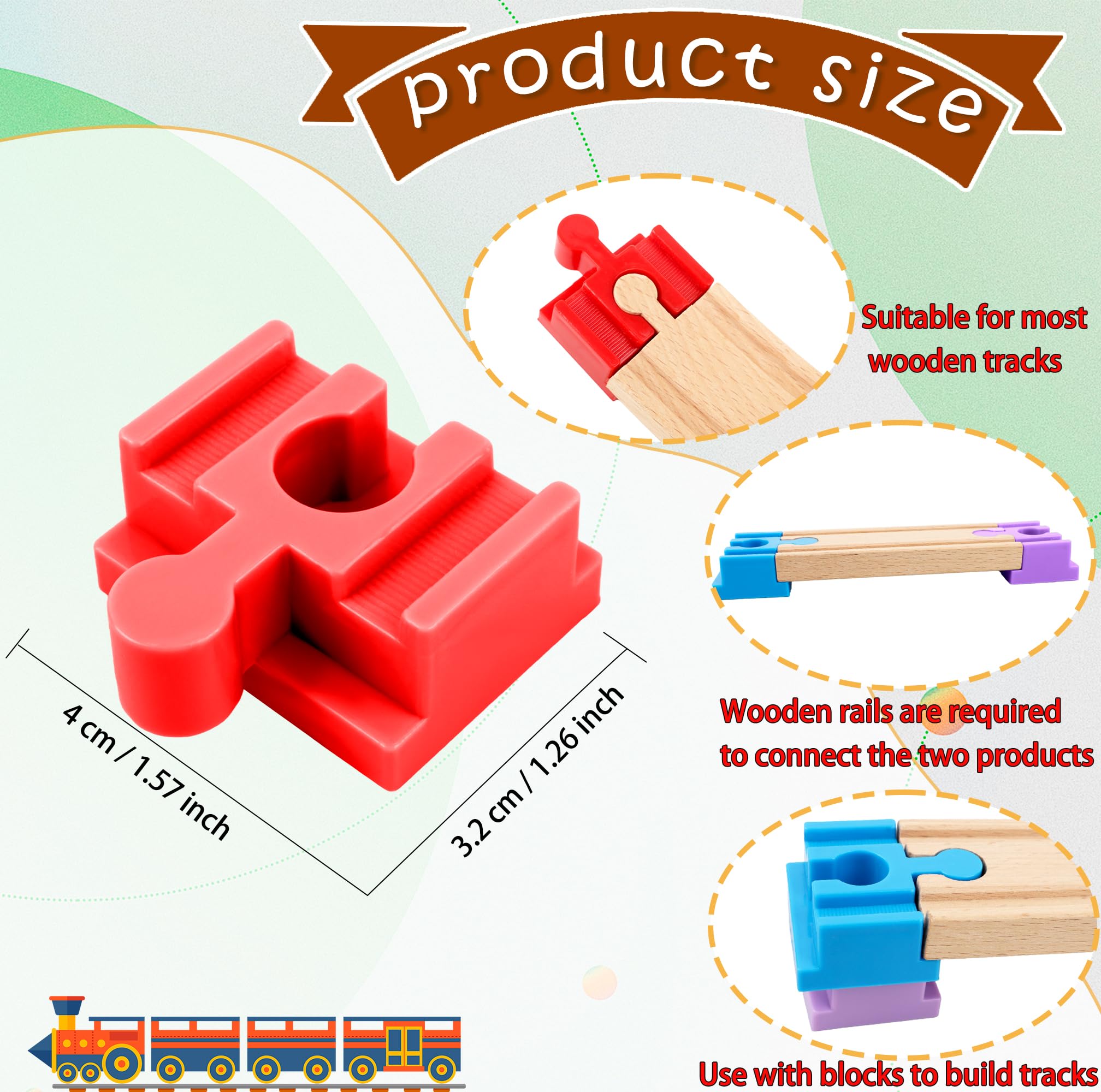 40 Pcs Plastic Train Track Connectors Bulk Wooden Train Track Accessories Building Block Track Adapter Connector for Wooden Train Track Set Educational Toys, 4 Colors
