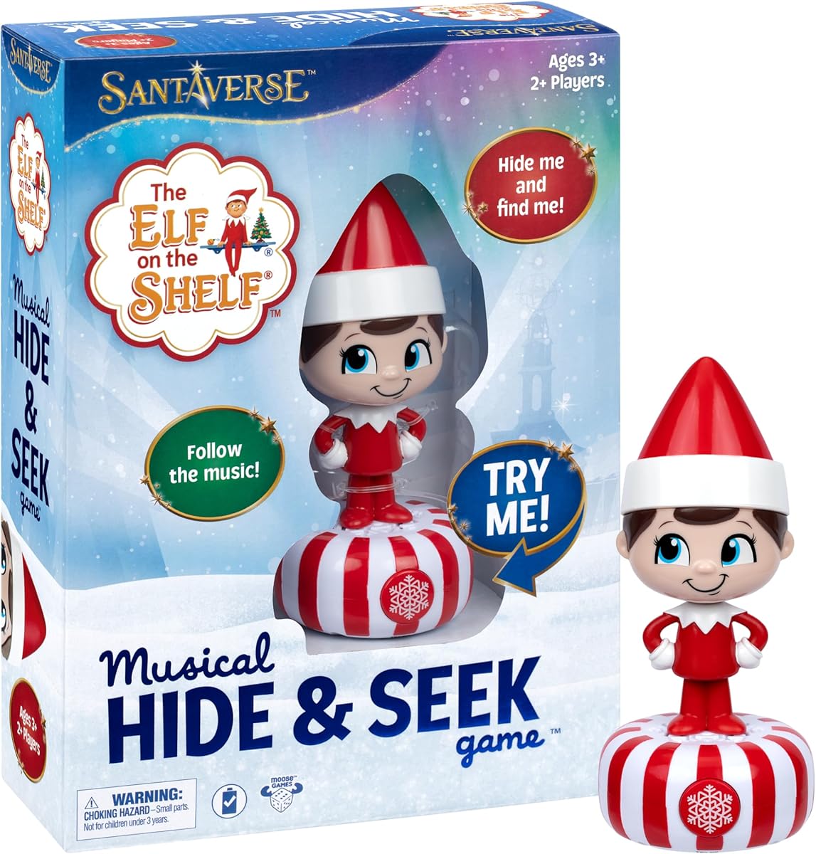 The Elf On The Shelf Musical Hide & Seek Game, Hide The Electronic Scout Figure, The Elf Plays Music & Sounds Every Few Seconds to Help Kids Find Him, When Found, Kids Can Celebrate As He Plays Music