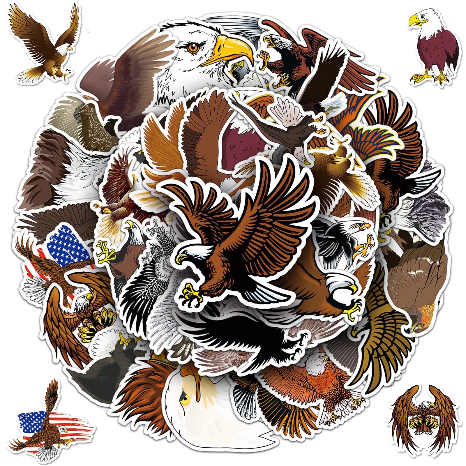 Eagle Stickers, 50 Pcs Eagle Stickers Decals Decorations Bulk Waterproof Vinyl Eagle Stickers Gifts Set for Water Bottles Laptop Scrapbook Car Skateboard Bike Luggage